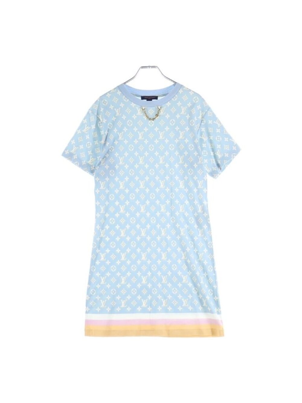 Louis Vuitton 23 AW Neck Chain Monogram Cotton Short Sleeve Dress Blue White